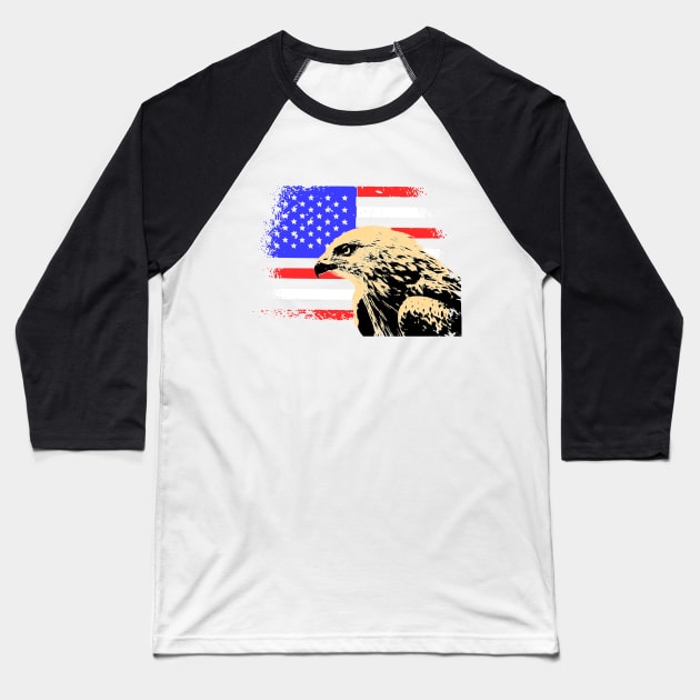 Eagle in front of American Flag Baseball T-Shirt by KwaaiKraai